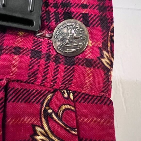 Vintage Susan Bristol Red Black & Gold Tartan Pleated Midi Skirt Fox Hunt Themed - Picture 3 of 9